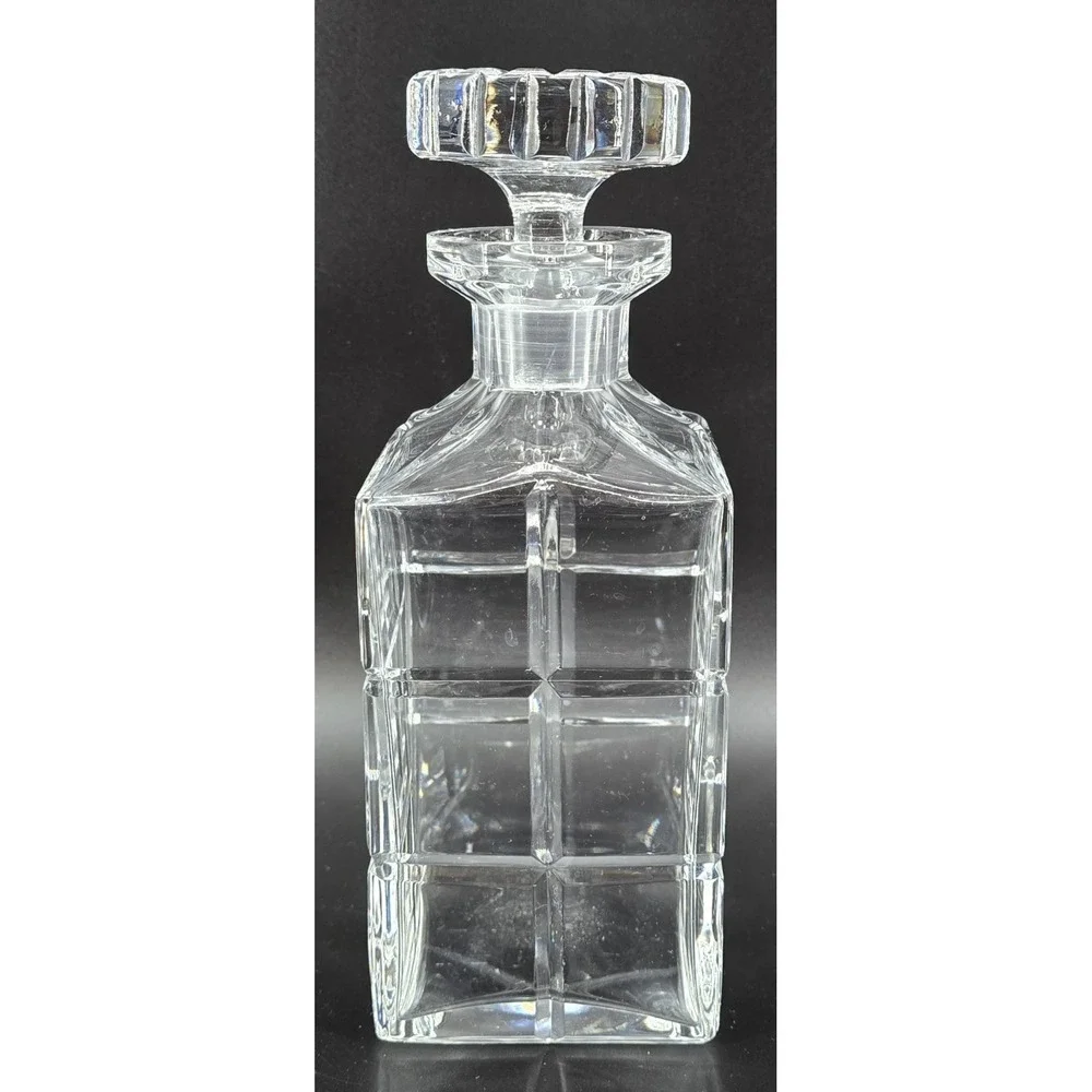 Vintage German Heavy Crystal Whiskey Decanter Square‎ Grids w/ Stopper 3.5x9.5